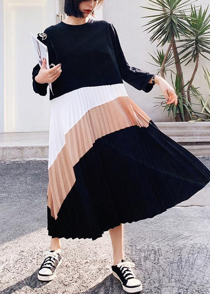 Black Patchwork Cinched Robe Spring Dresses
