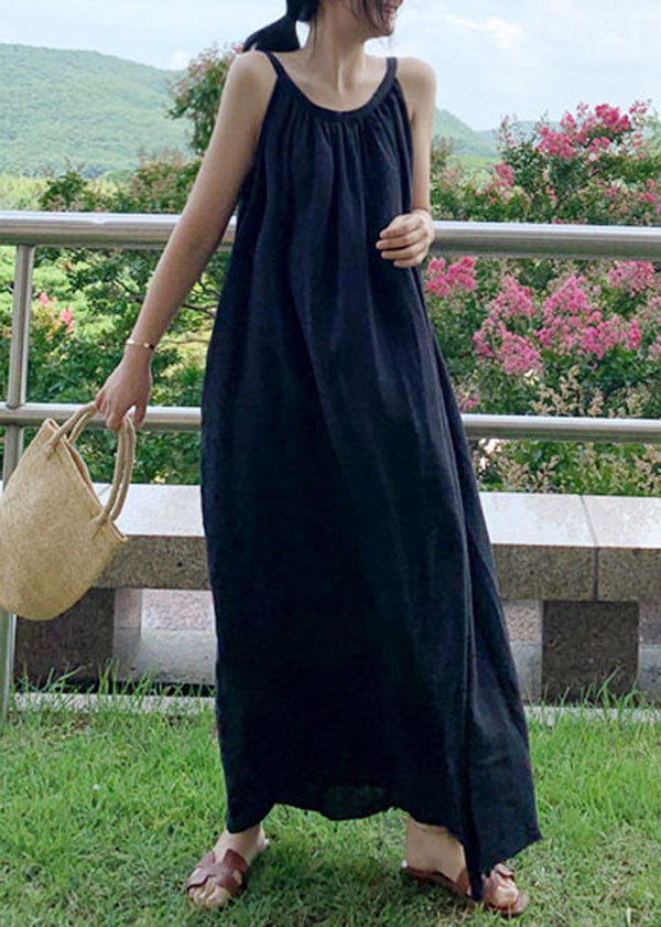 Black Patchwork Cotton Spaghetti Strap Holiday Dress Summer
