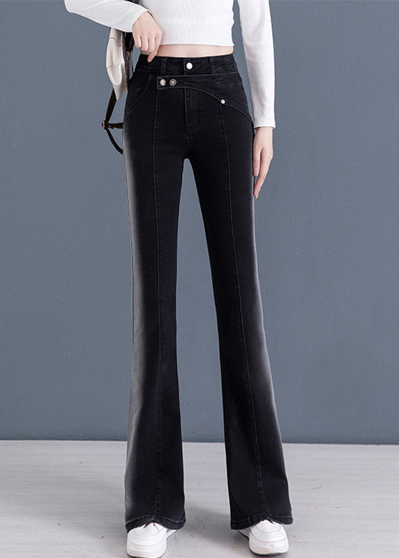 Black Patchwork High Waist Flared Trousers Summer