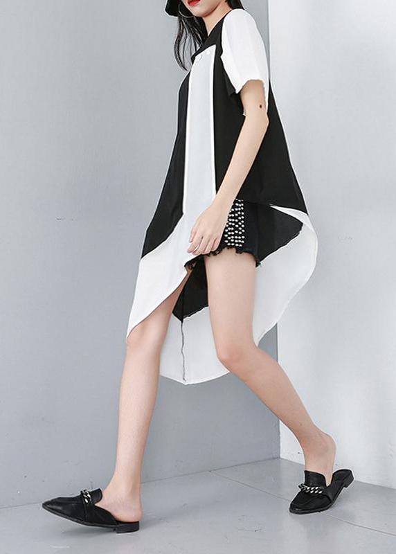 Black Personality Loose Clothes Spliced Irregular Chiffon T-shirt