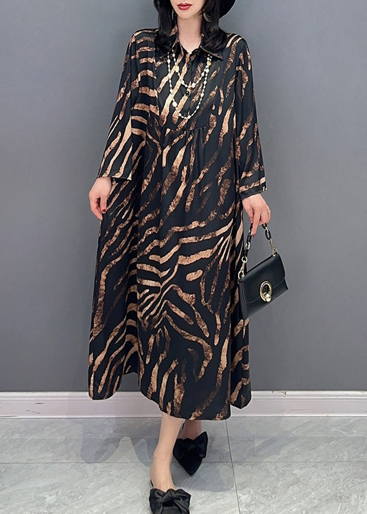 Black Peter Pan Collar Print Button Long Shirts Dress Spring