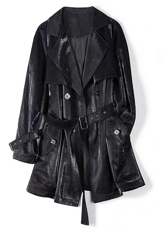 Black Peter Pan Collar Tie Waist Patchwork Fuzzy Fur Fluffy Coats Winter