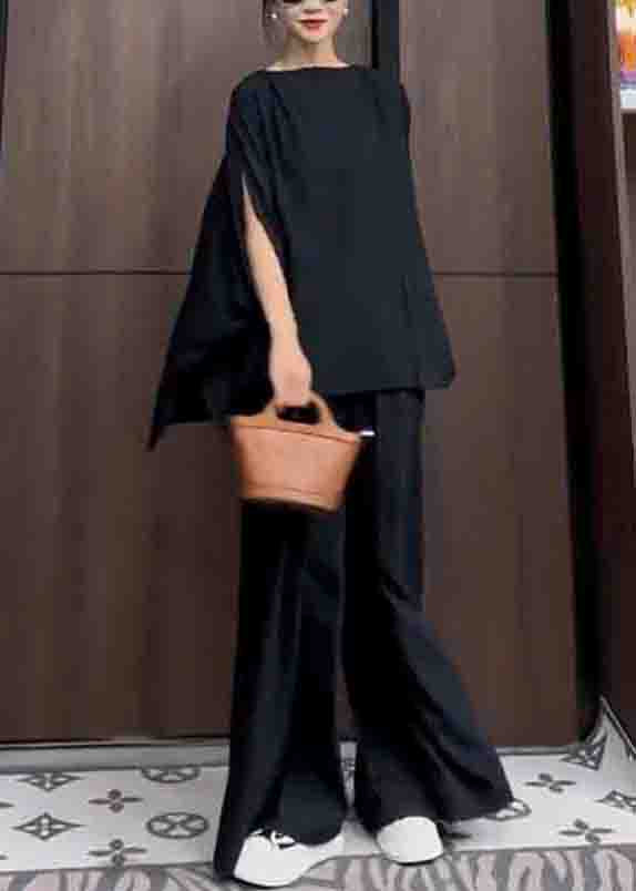 Black Pockets Patchwork Tops and Pantstwo Piece Suit Summer