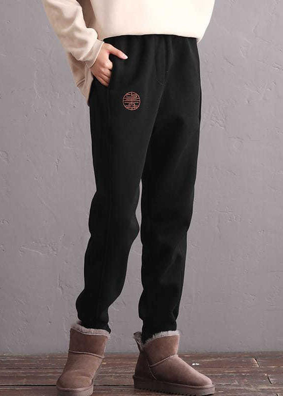 Black Pockets Thick Warm Fleece Pants Winter