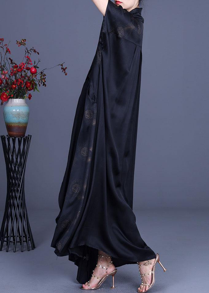 Black Print Feather Chiffon Dress Summer