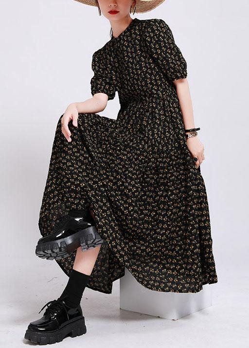 Black Print O-neck Circle Summer Party Dresses Half Sleeve