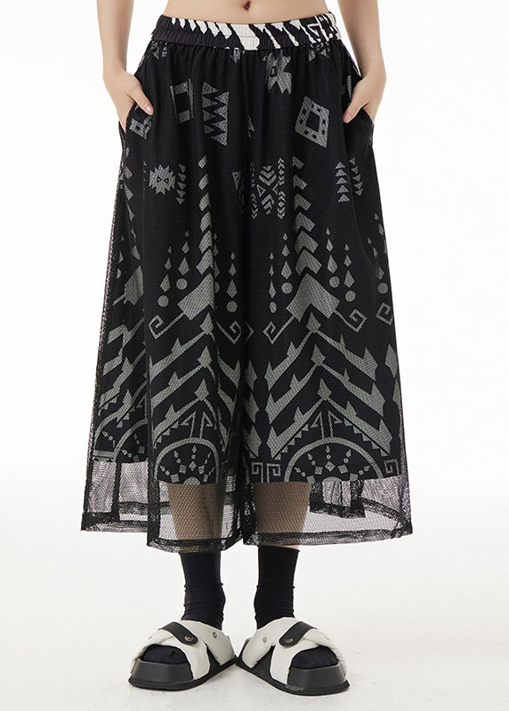 Black Print Tulle Crop Pants Fall