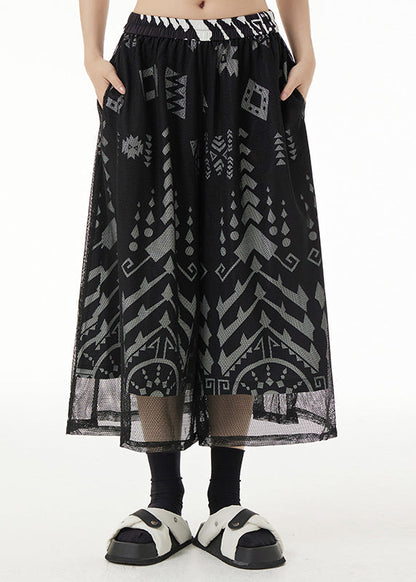 Black Print Tulle Crop Pants Fall