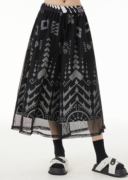 Black Print Tulle Crop Pants Fall