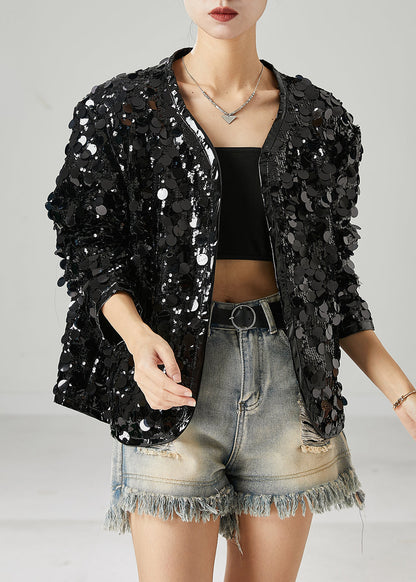Black Sequins Oversized Coat Spring