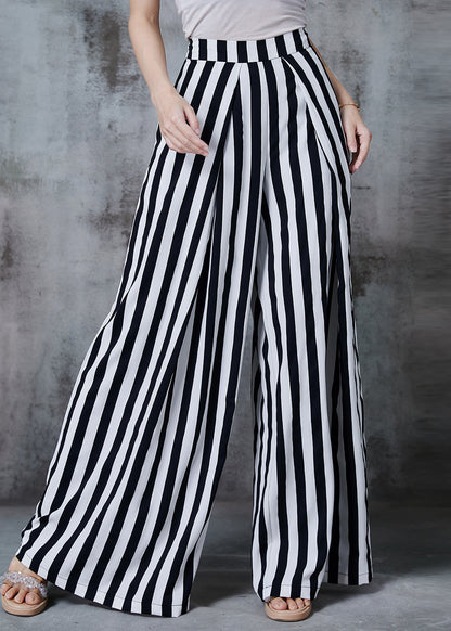 Black Striped Chiffon Wide Leg Pants Spring