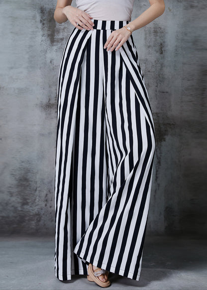 Black Striped Chiffon Wide Leg Pants Spring