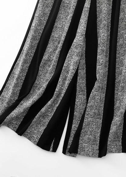 Black Striped Patchwork Cotton Wide Leg Pants Spring