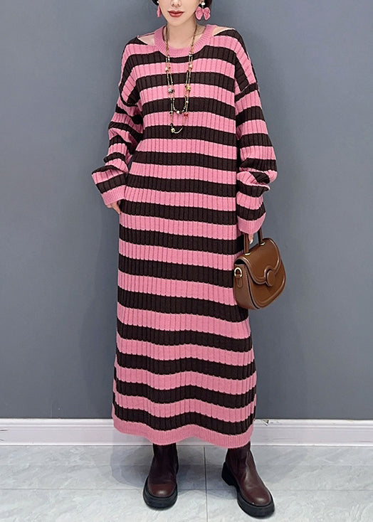 Black Striped Side Open Patchwork Knit Cardigan Fall