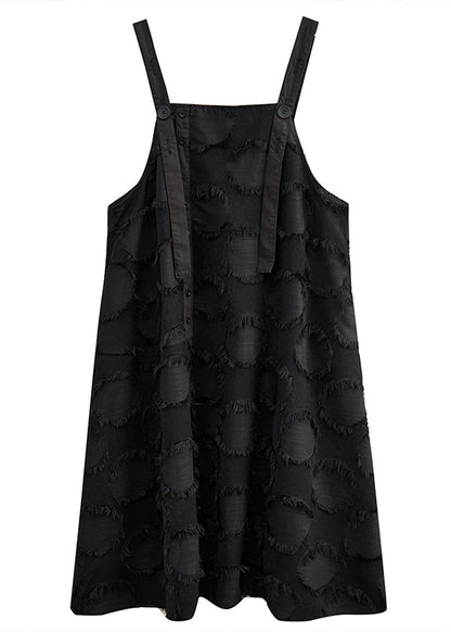 Black Tasseled Cotton Holiday Strap Dress Summer