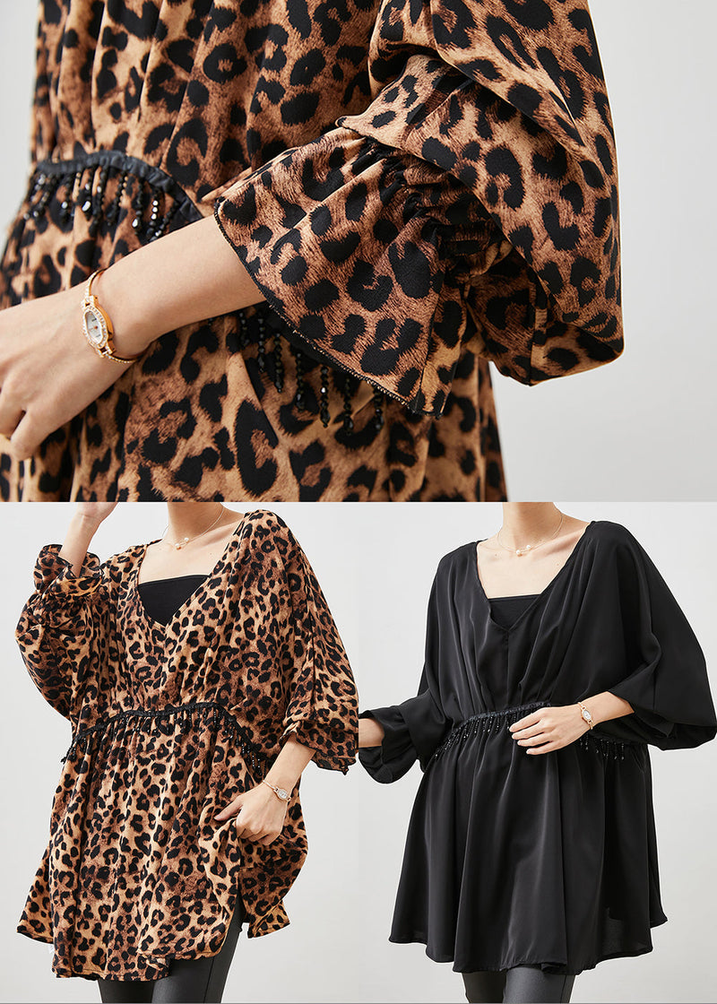 Black Tasseled Exra Large Hem Chiffon Shirt Top Spring