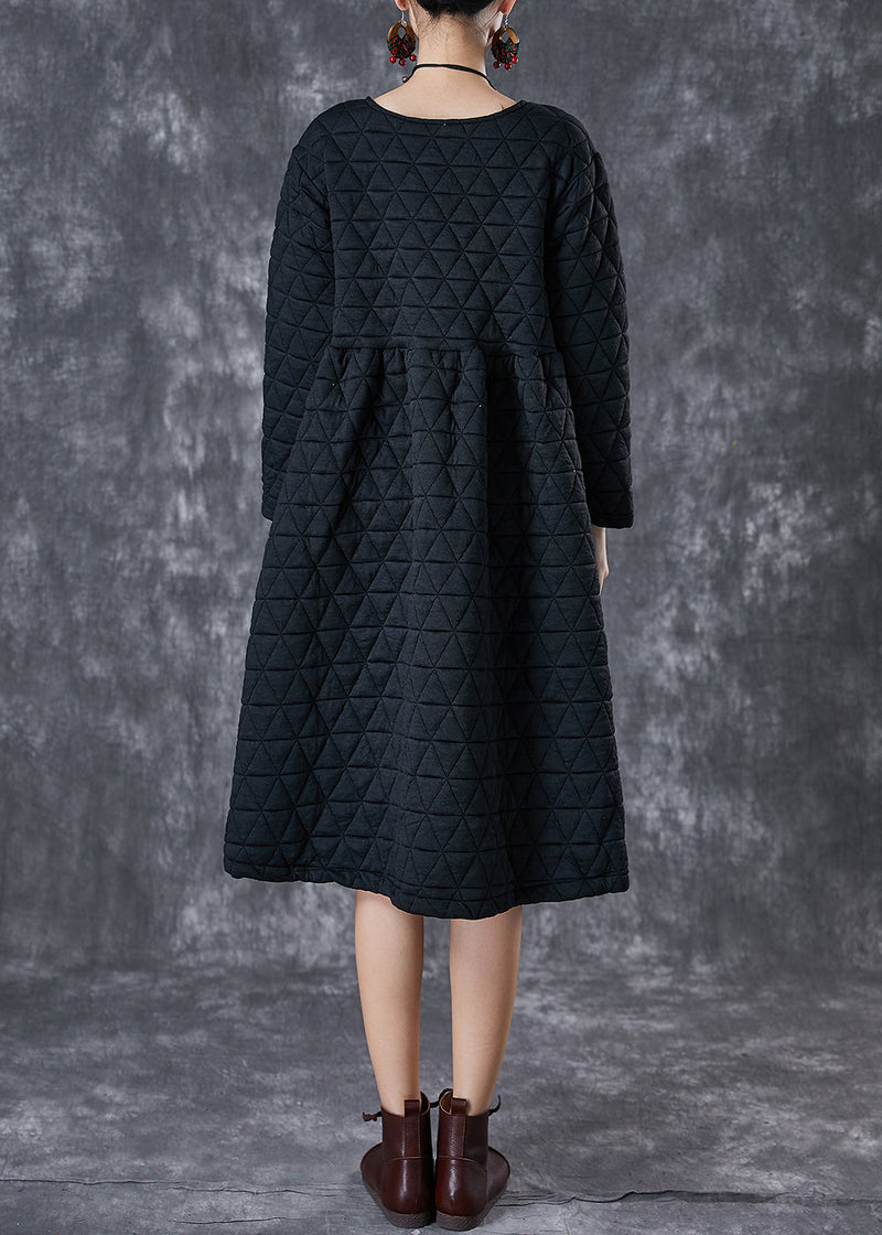 Black Thick Fine Cotton Filled Dress Winter