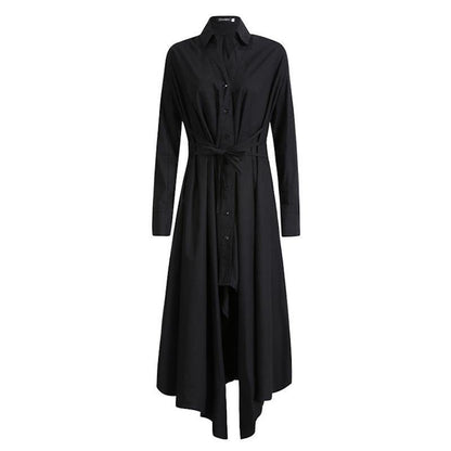 Black Tunic Pattern V Neck Asymmetric Robe Spring Dress