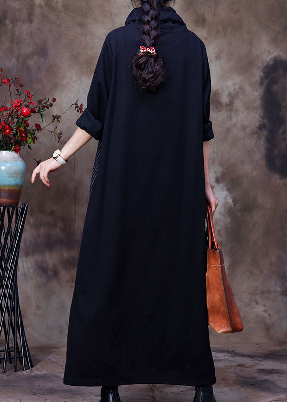 Black Turtle Neck Patchwork Woolen Dress Spring