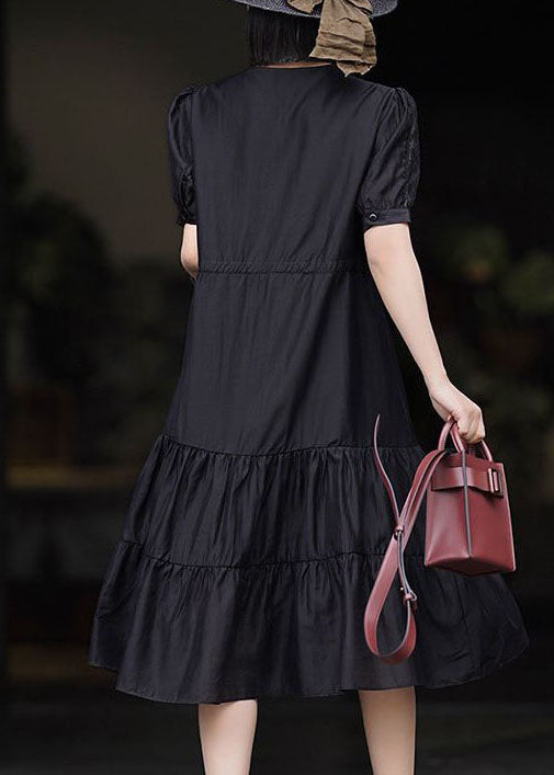 Black V Neck Lace Patchwork Chiffon Dresses Summer