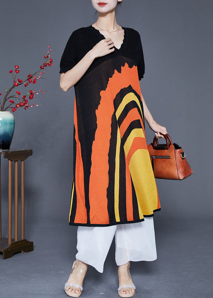 Black V Neck Patchwork Print Silk Vacation Dresses Summer