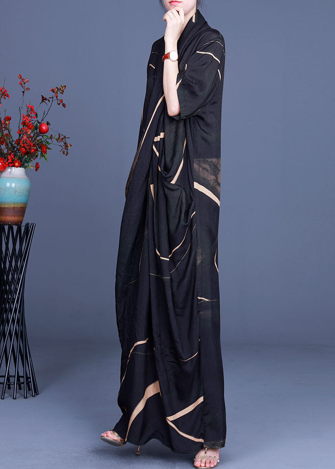 Black V Neck Chiffon Dress Half Sleeve