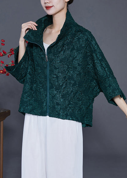 Blackish Green Oversized Jacquard Cotton Coat Bracelet Sleeve