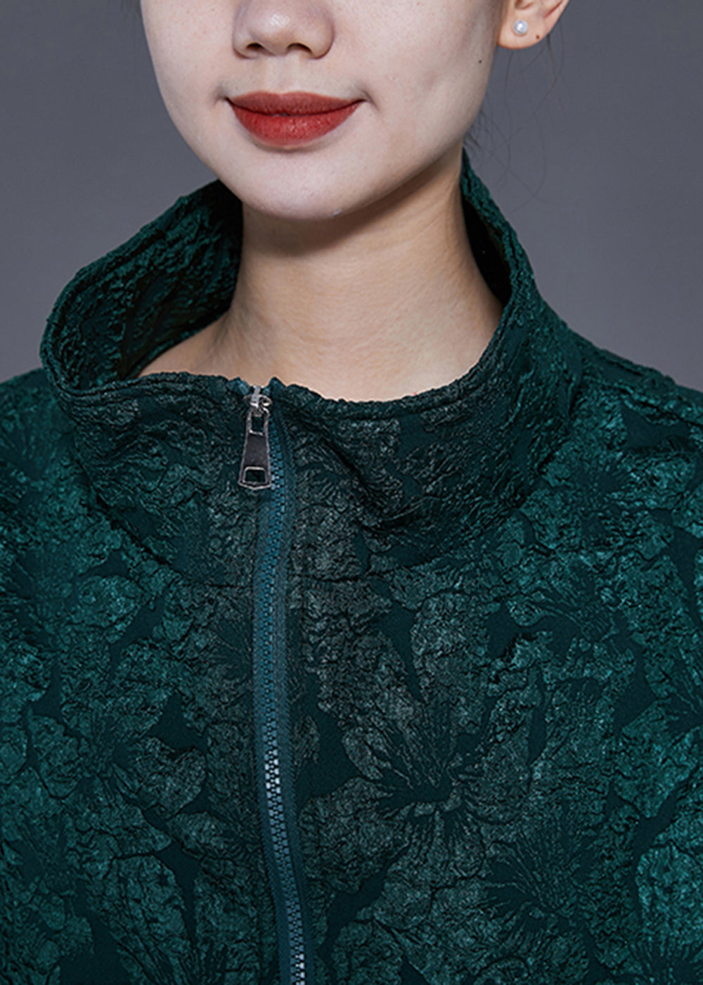 Blackish Green Oversized Jacquard Cotton Coat Bracelet Sleeve