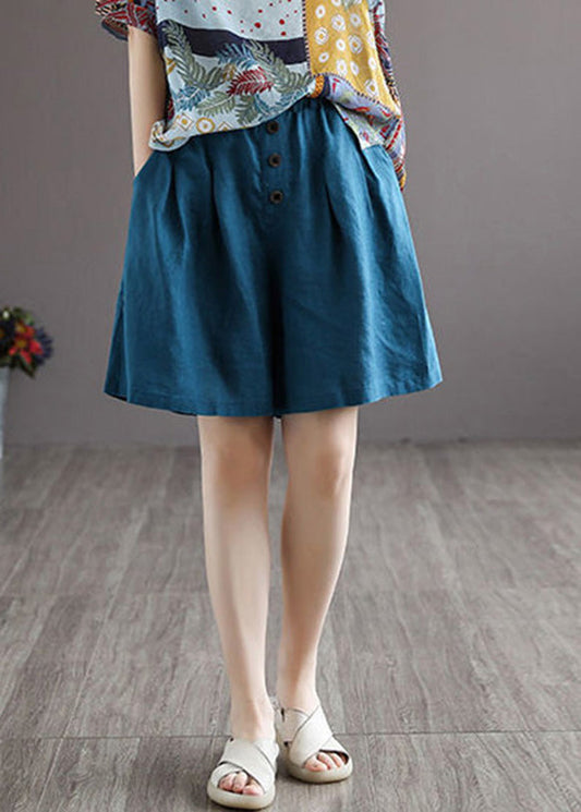 Blue Elastic Waist Shorts Summer