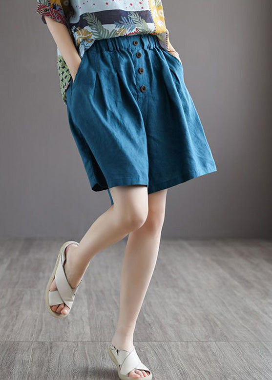 Blue Elastic Waist Shorts Summer
