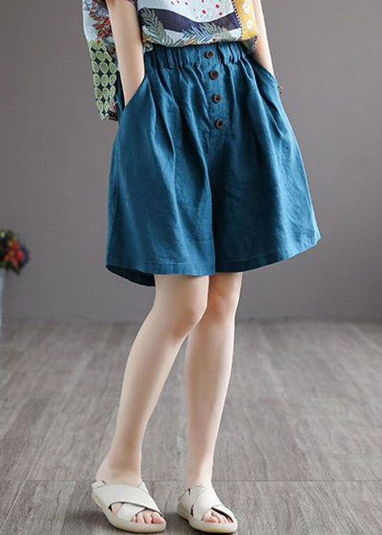 Blue Elastic Waist Shorts Summer
