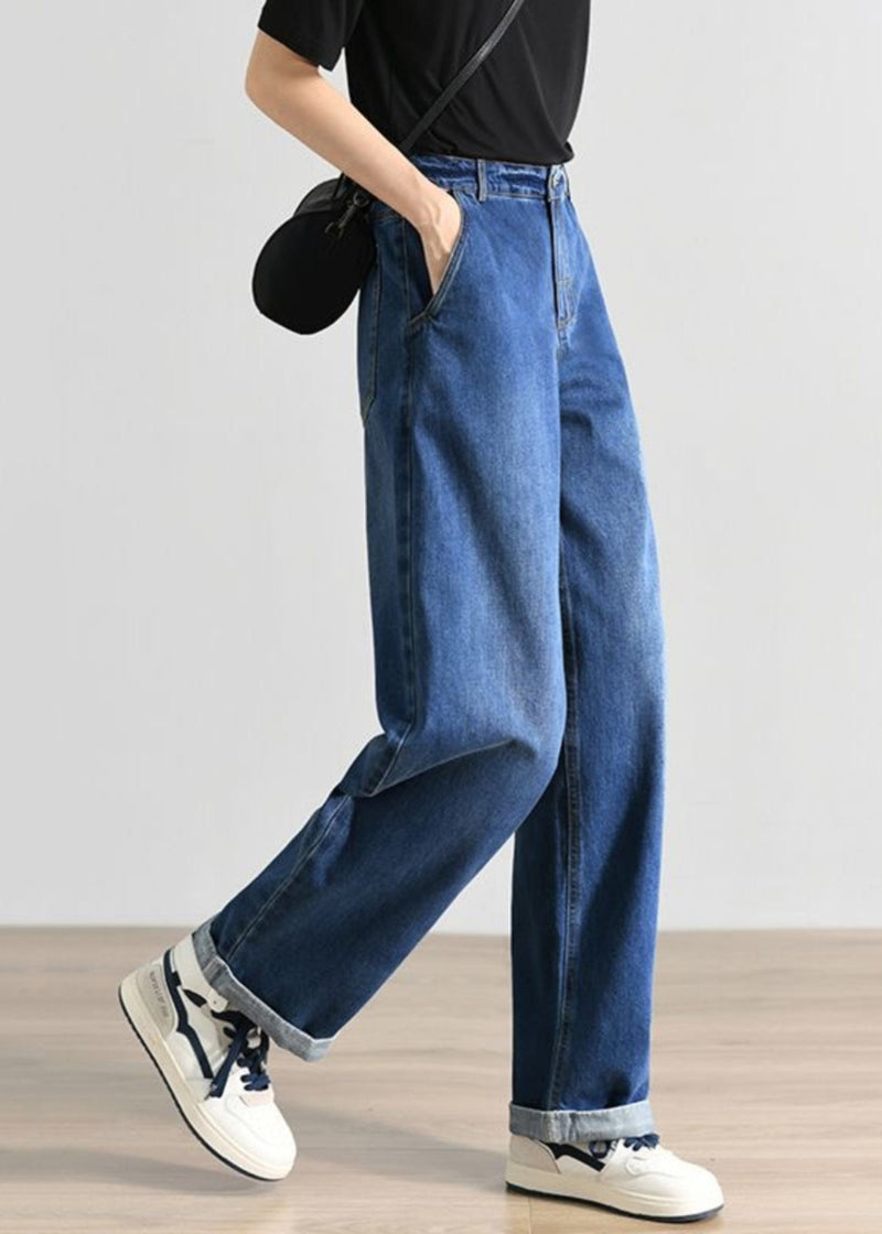 Blue High Waist Denim Pants Summer