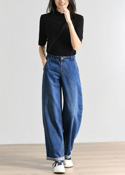 Blue High Waist Denim Pants Summer