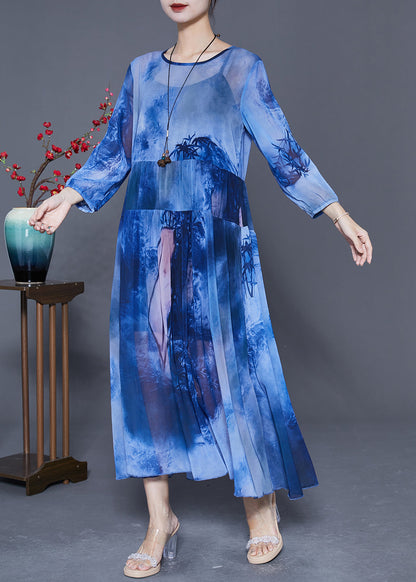Blue Oversized Patchwork Tie Dye Chiffon Maxi Dresses Summer