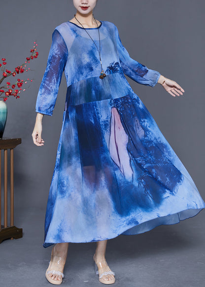 Blue Oversized Patchwork Tie Dye Chiffon Maxi Dresses Summer
