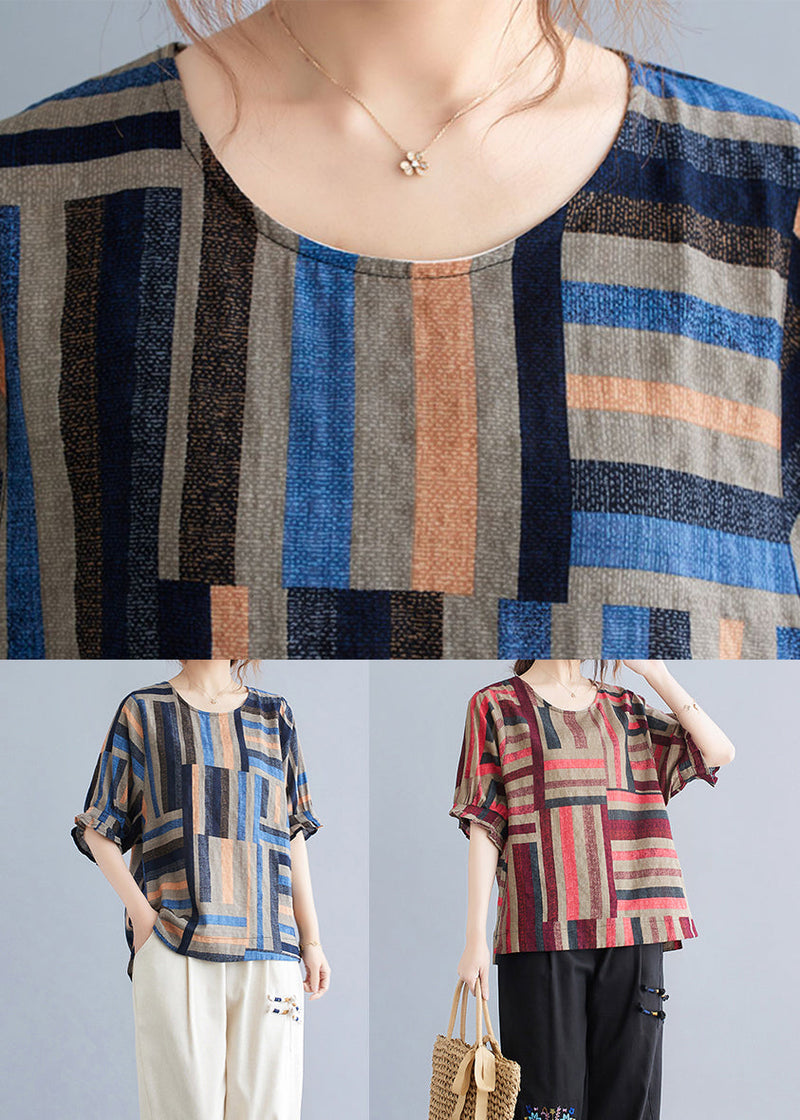 Blue Oversized Striped Linen Shirt Tops Summer
