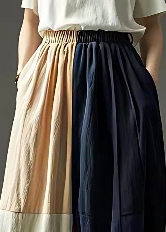 Blue Patchwork Elastic Waist Beam Pants