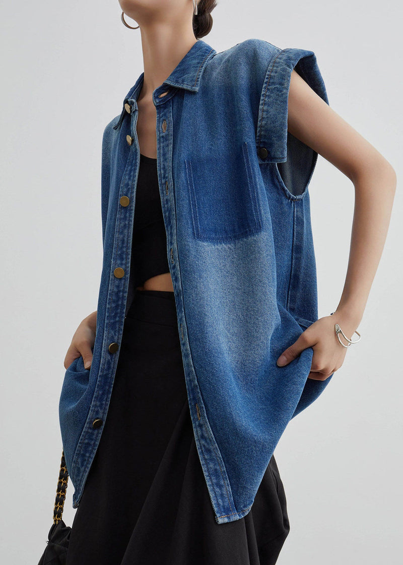 Blue Peter Pan Collar Button Denim Shirt Coat Summer