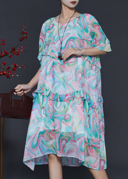 Blue Ruffled Print Chiffon Day Dresses Summer