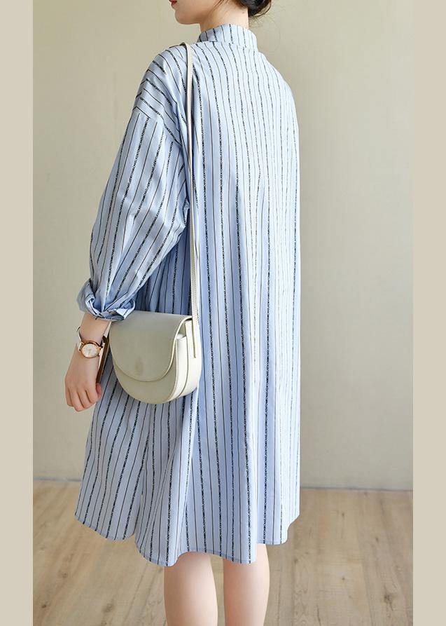 Blue Striped Cotton Button Spring Dresses