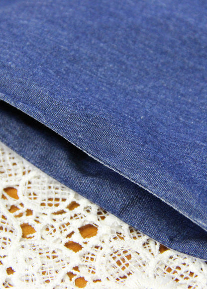 Blue V Neck Wrinkled Embroideried Cotton Party Dress Half Sleeve