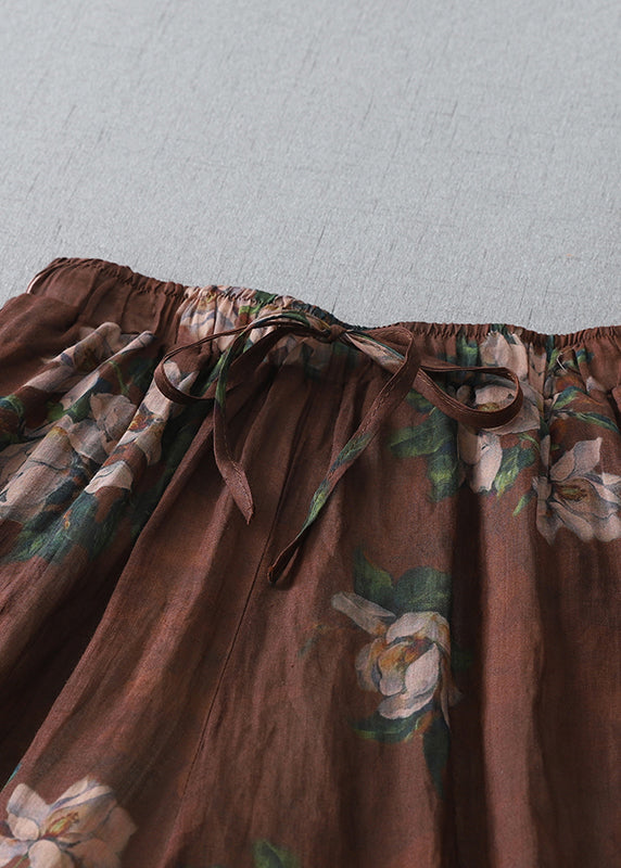 Brown Oversized Print Cotton Pants Fall