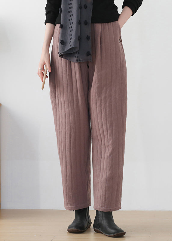 Button Pockets Elastic Waist Cotton Lantern Pants Winter