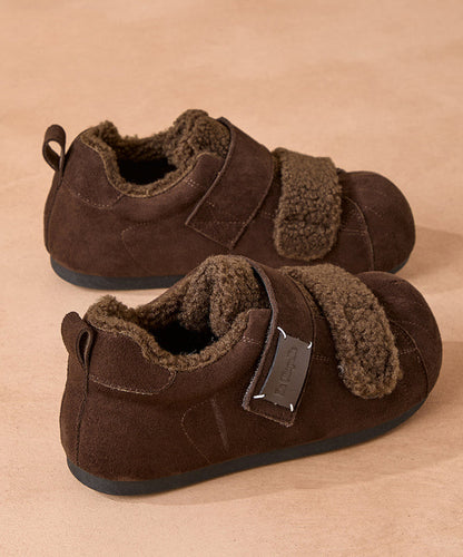 Camel Platform Suede Warm Flat Feet Shoes Buckle Strap