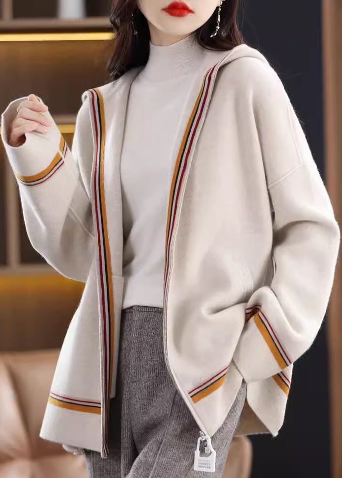 Camel Pockets Cashmere Hooded Cardigans Spring