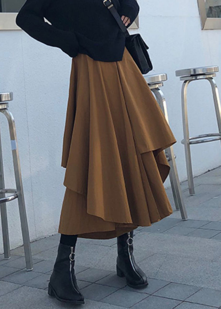 Caramel Asymmetrical High Waist Patchwork Cotton Pants Skirt Fall