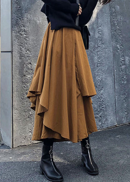 Caramel Asymmetrical High Waist Patchwork Cotton Pants Skirt Fall