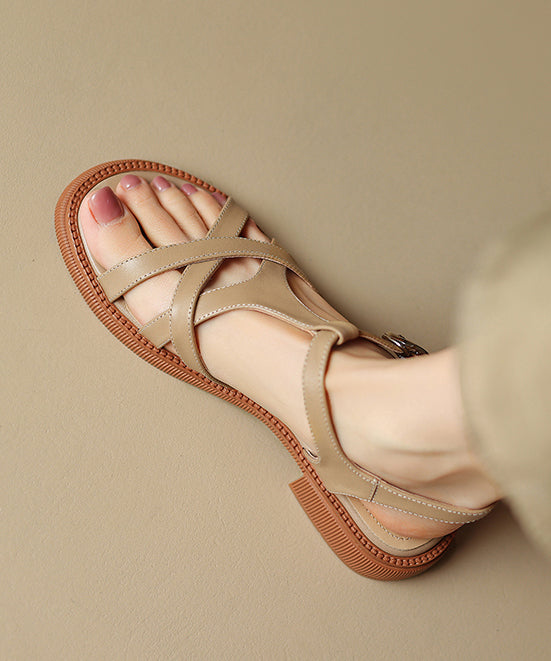 Caramel Hollow Out Splicing Walking Sandals Peep Toe