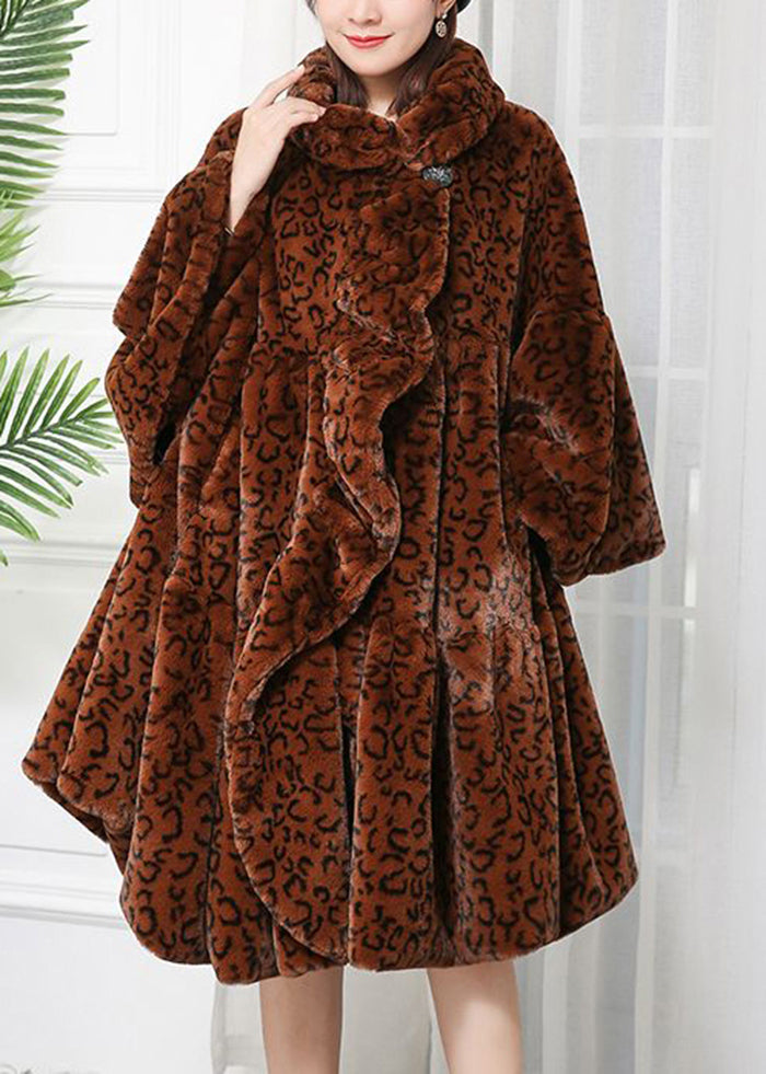 Caramel Oversized Leopard Print Fuzzy Fur Fluffy Jackets Winter