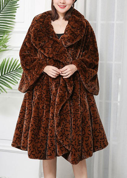 Caramel Oversized Leopard Print Fuzzy Fur Fluffy Jackets Winter